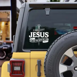 Premium Jesus The Way The Truth The Life Car Decal – Christian Cross Sticker, Faith Vinyl Decal for Car, Truck, Laptop, Christian Gift