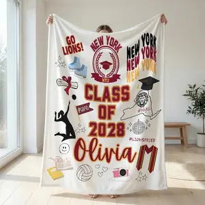 Personalized Class of 2028 Graduation Blanket, Custom NYU New York Lions Throw Blanket, "Olivia" Custom Name College Graduation Keepsake Gift