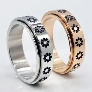 Stress Relief Worry Ring Flower Spinner Ring, Rotating Ring for Anxiety, Spin Ring Fidget help Dermatillomania Gift Skin Picking Adhd Gift