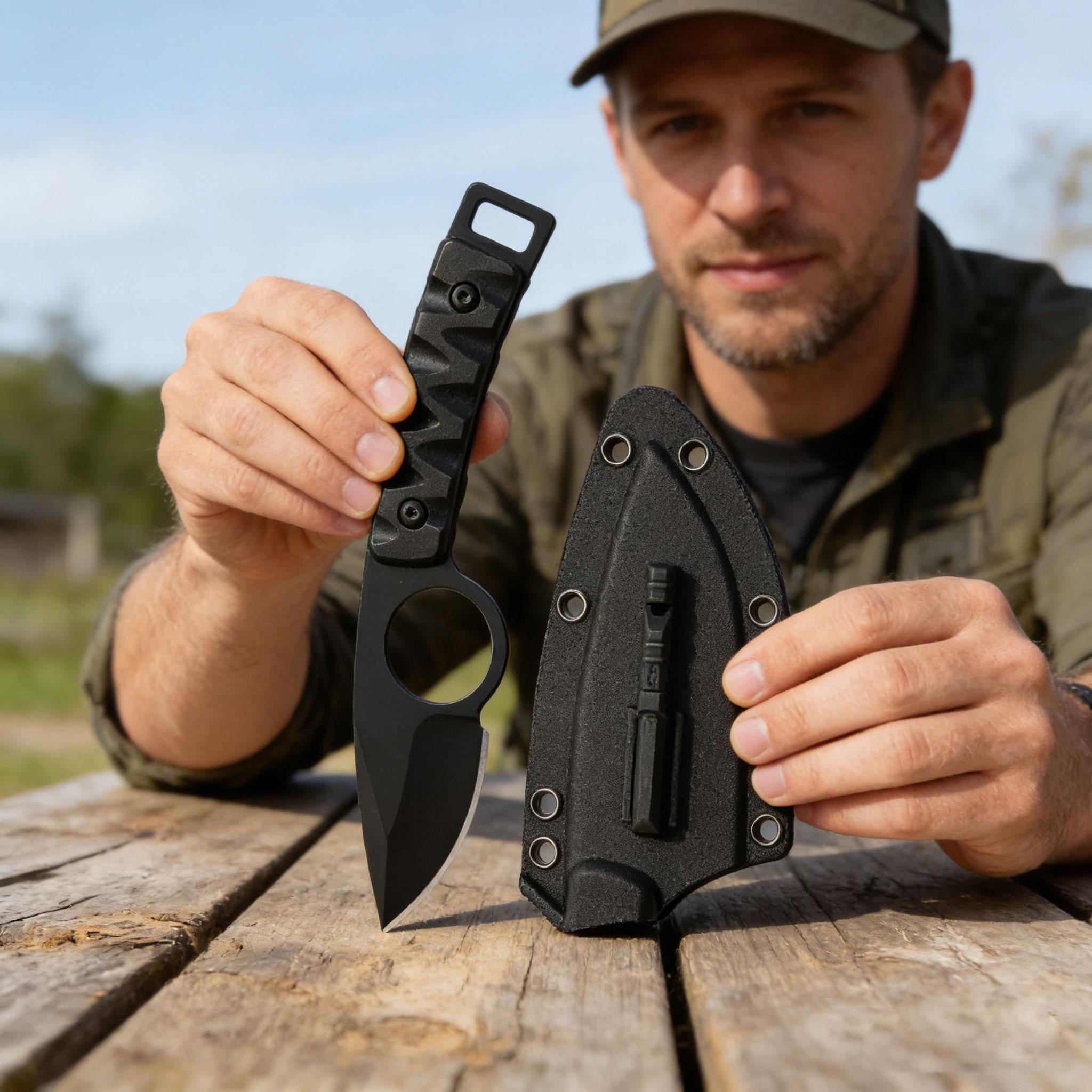 EDC Fixed Blade Survival Knife with Kydex Sheath, Tactical Hunting Knife for Camping Hiking, Outdoor Utility Knife with Serrated Edge, Durable Camping Gear for Men