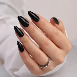 Raven Shade Press On Nails | CurvLife Nail | 24pcs Medium Stiletto Fake Nails | Glossy Finish with Deep Black Hue & Polished Shine | Easy to Apply, Comfortable & Long-Lasting | Great for Daily Wear, Night Outs, Concerts & Bold, Edgy Styles