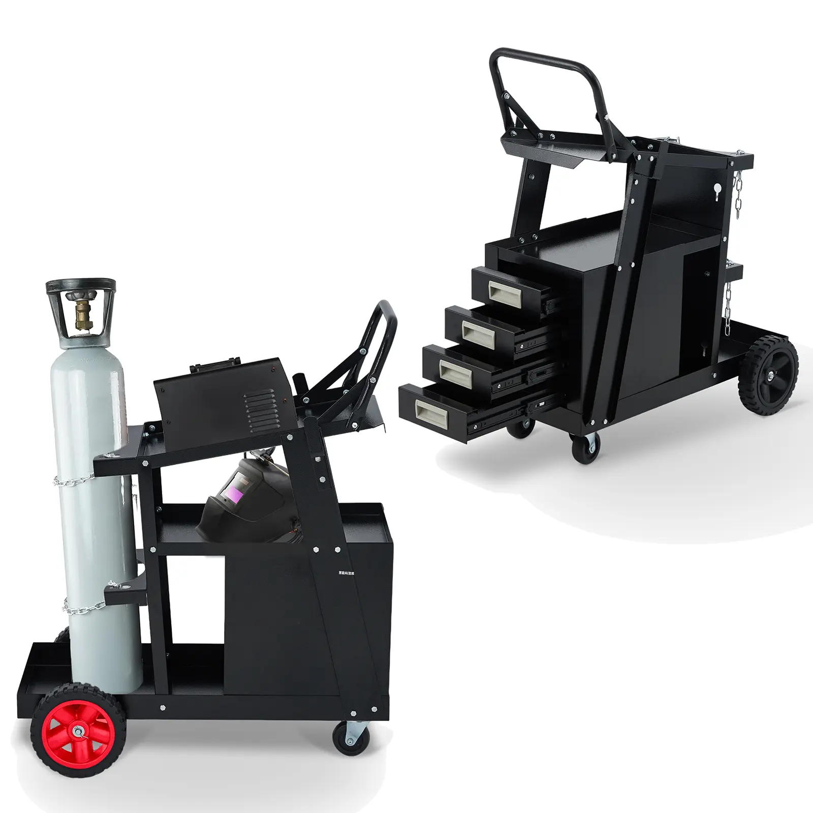 Garvee Upgraded 3-Tier Welding Cart, Heavy Duty, Industrial Steel Frame, 4 Drawers, Tank Storage, Dual Chains, 400 lbs Static / 370 lbs Dynamic Capacity, Smooth Rolling Wheels