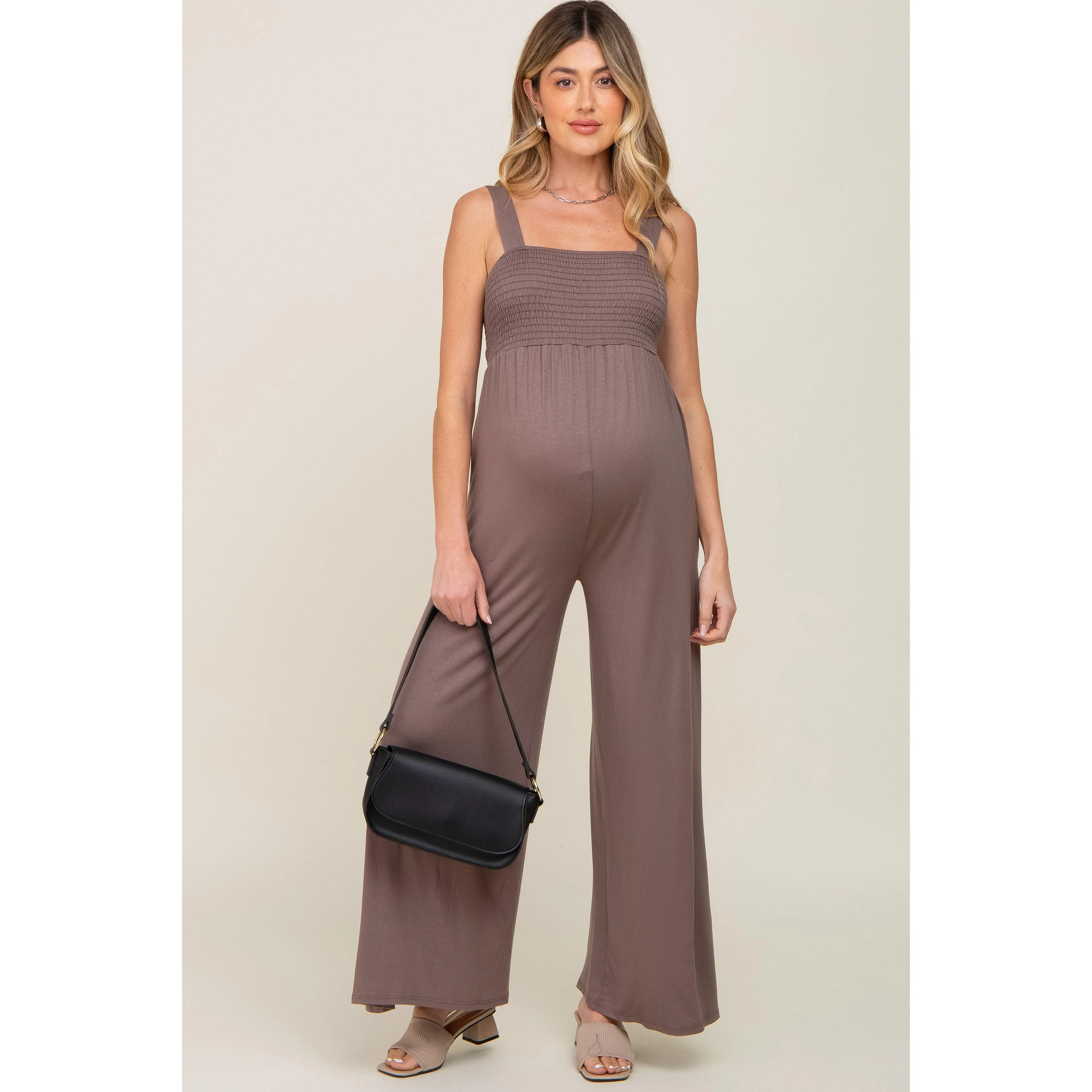 Brown Sleeveless Wide Leg Maternity Jumpsuit