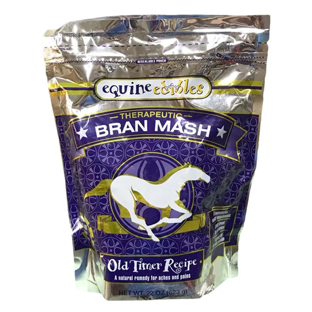 Equine Edibles 22 oz Therapeutic Bran Mash - Old Timer, All-Natural Horse Health Supplement with Waterproof Packaging, White Willow Bark, Yucca for Aches Relief, Relieve Aches And Pains, Resealable Pouch