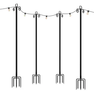 Brightech 4-Pack 10FT String Light Poles for Outdoor Use, Heavy Duty Metal Poles with Fork Base for Hanging Patio Lights, Adjustable for Garden, Backyard, Porch, or Fence Lighting Decor