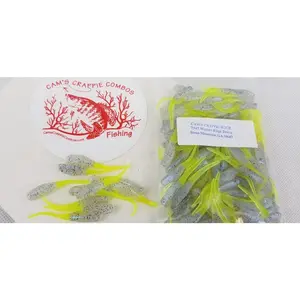 Cam's 2"(HOLOGRAM FLAKE)  STINGER SHAD 100pc MONKEY MILK & CHARTREUSE Crappie Soft Jigs [A Cam's Exclusive]
