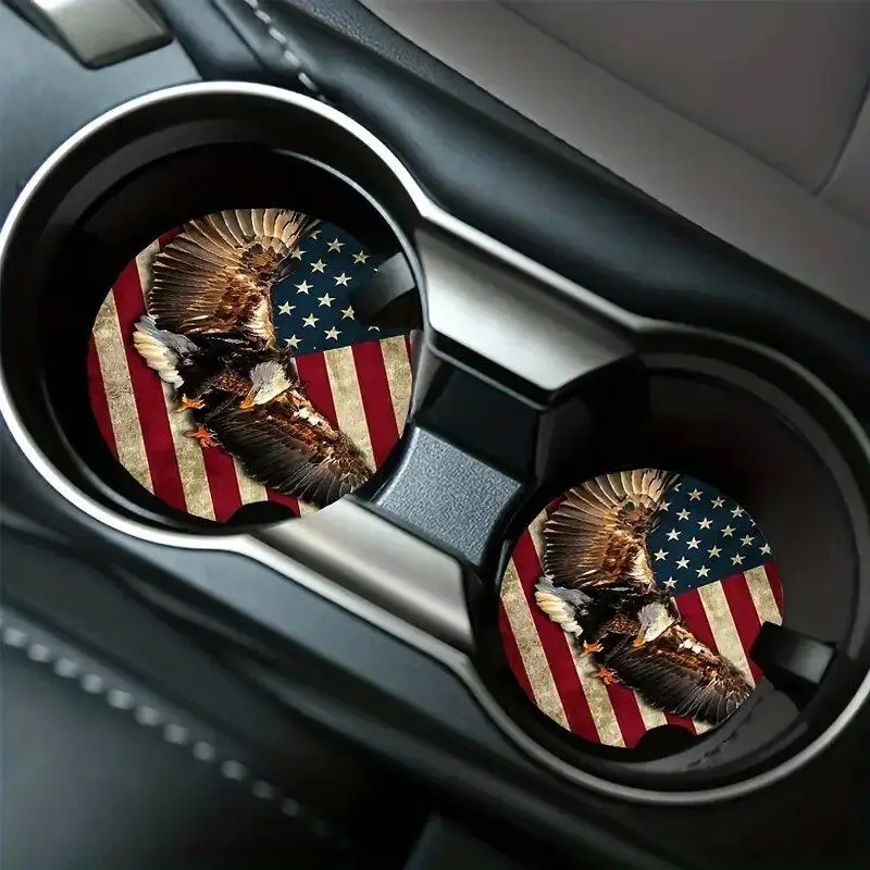 Car Cup Holder Coasters, 1 Pair Patriotic Soldier Pattern Non-slip Car Cup Mat, Anti-slip Decorative Coasters for Car Interiors