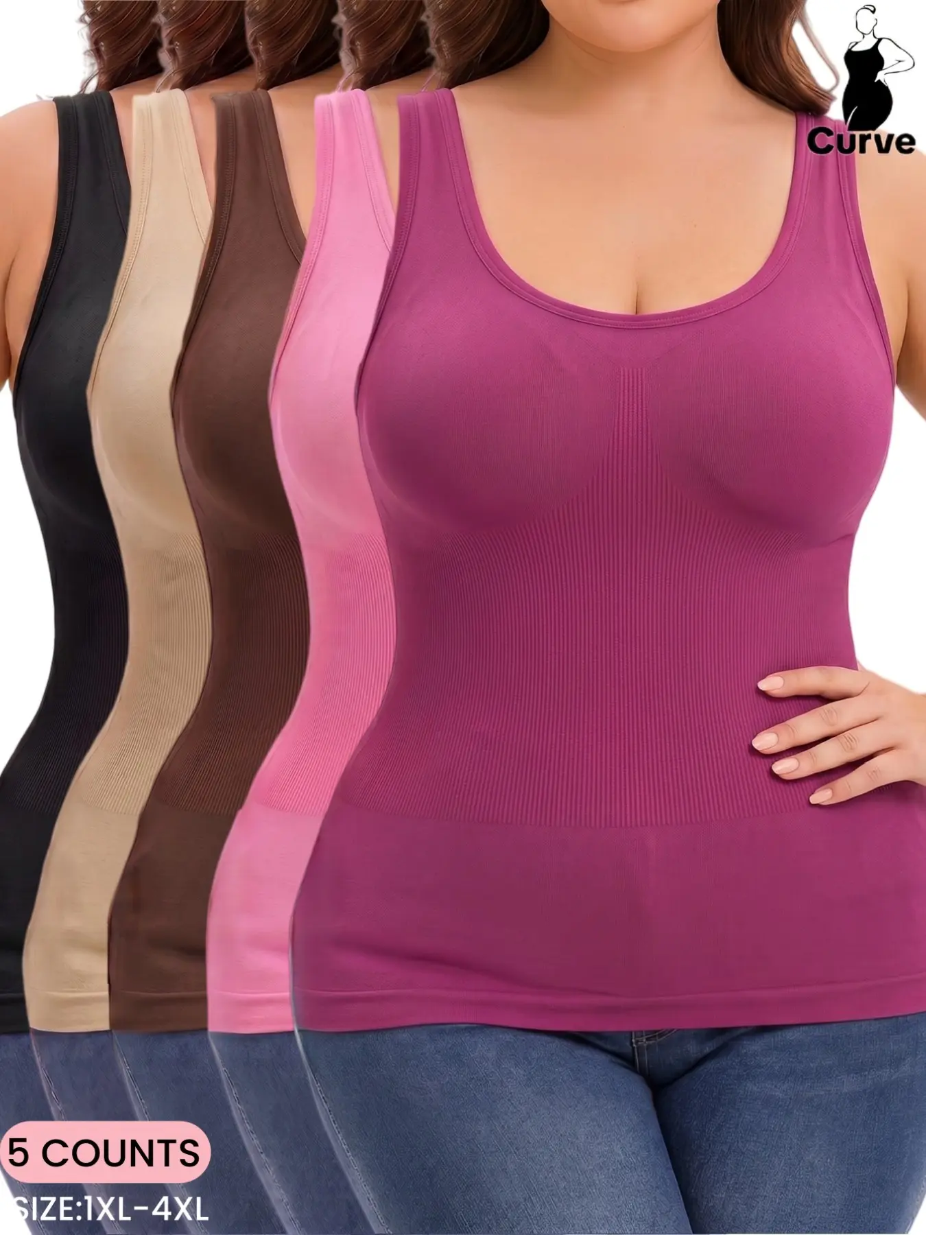 PLUS SIZE Women's Seamless Slim Cami Top, Soft Comfortable Stretchy Wide Strap Shapewear Tanks, Body Shaper Tank, Basic Vest, Camisole Vest, Versatile Multi-Color Top,Everyday Wear,All Seasons