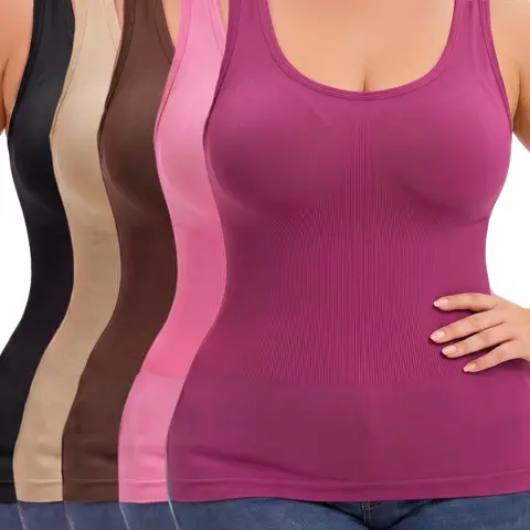 Plus Size Women's Seamless Slimming Shapewear Cami Top, Soft Stretchy Wide Strap Body Shaper Vest, Camisole Vest, Versatile Multi-Color, Everyday Wear, All Seasons