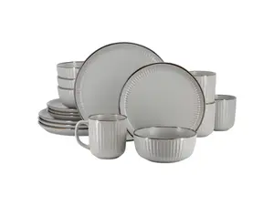 Elama Leo 16 Piece Stoneware Dinnerware Set In Light Gray Elama Leo 16 Piece Stoneware Dinnerware Set In Light Gray