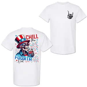 "Graphic T-shirt Chill The Fourth Out Skeleton Tee, Funny 4th Of July Independence Day Shirt, Patriotic Red White Blue Freedom Top, Unisex Casual Summer Tee, Streetwear, Mens & Womenswear"