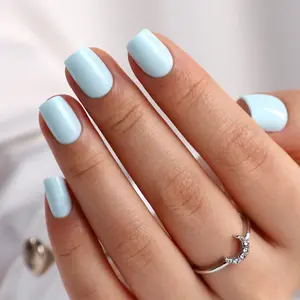 Sky Whisper Press-On Nails – Soft Pastel Blue Solid Color, Glossy Finish, Short Square Shape, Easy to Apply, Comfortable and Reusable False Nails for Women, Perfect for Spring and Summer Looks, Minimalist Outfits, Everyday Wear, and Elegant Occasions