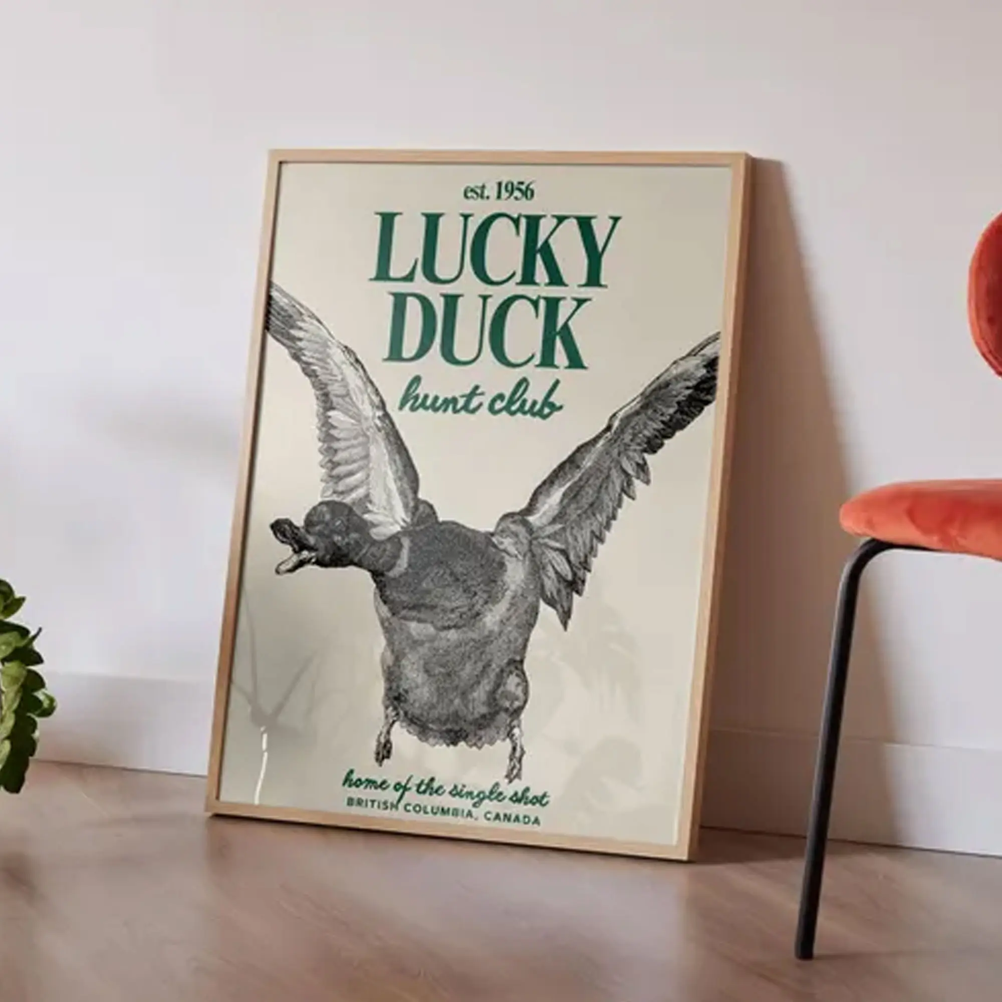 Lucky Duck Hunt Club Poster, Retro Duck Hunting Wall Art for Cabin & Outdoorsmen, Home Decor Gift
