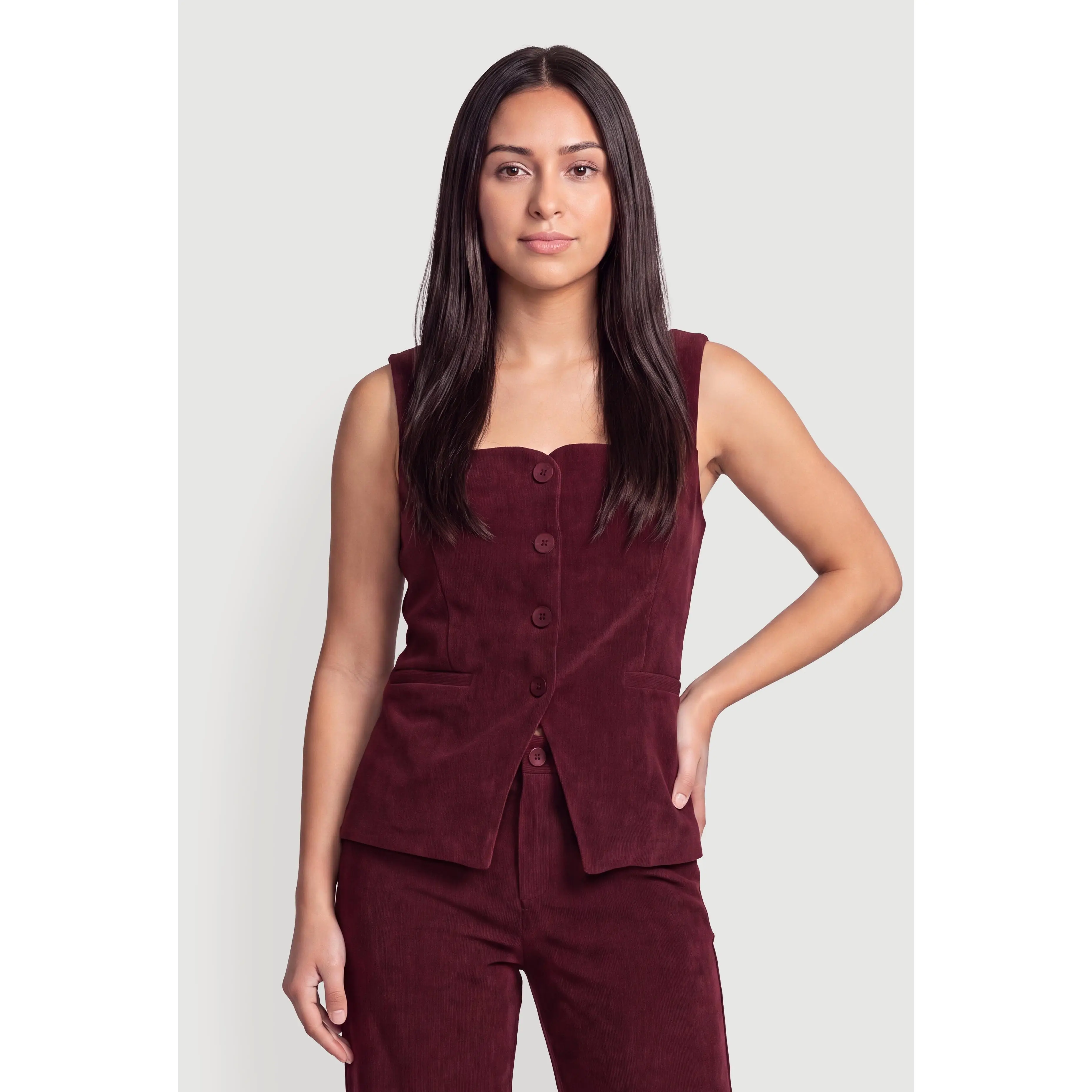 Square Neck Button Front Waistcoat