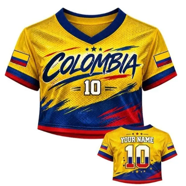 Colombia Soccer Crop Top Jersey Custom Name Number Women Mesh Football Fan Shirt