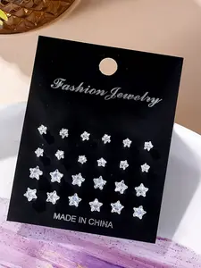 12 Pairs Of Pentagram Artificial Zircon Stud Earring Set for Women, Stud Earring Jewelry, 0.16inch, 0.23inch, 2 Sizes, Suitable for Wearing Ear Piercings, Studs Earrings