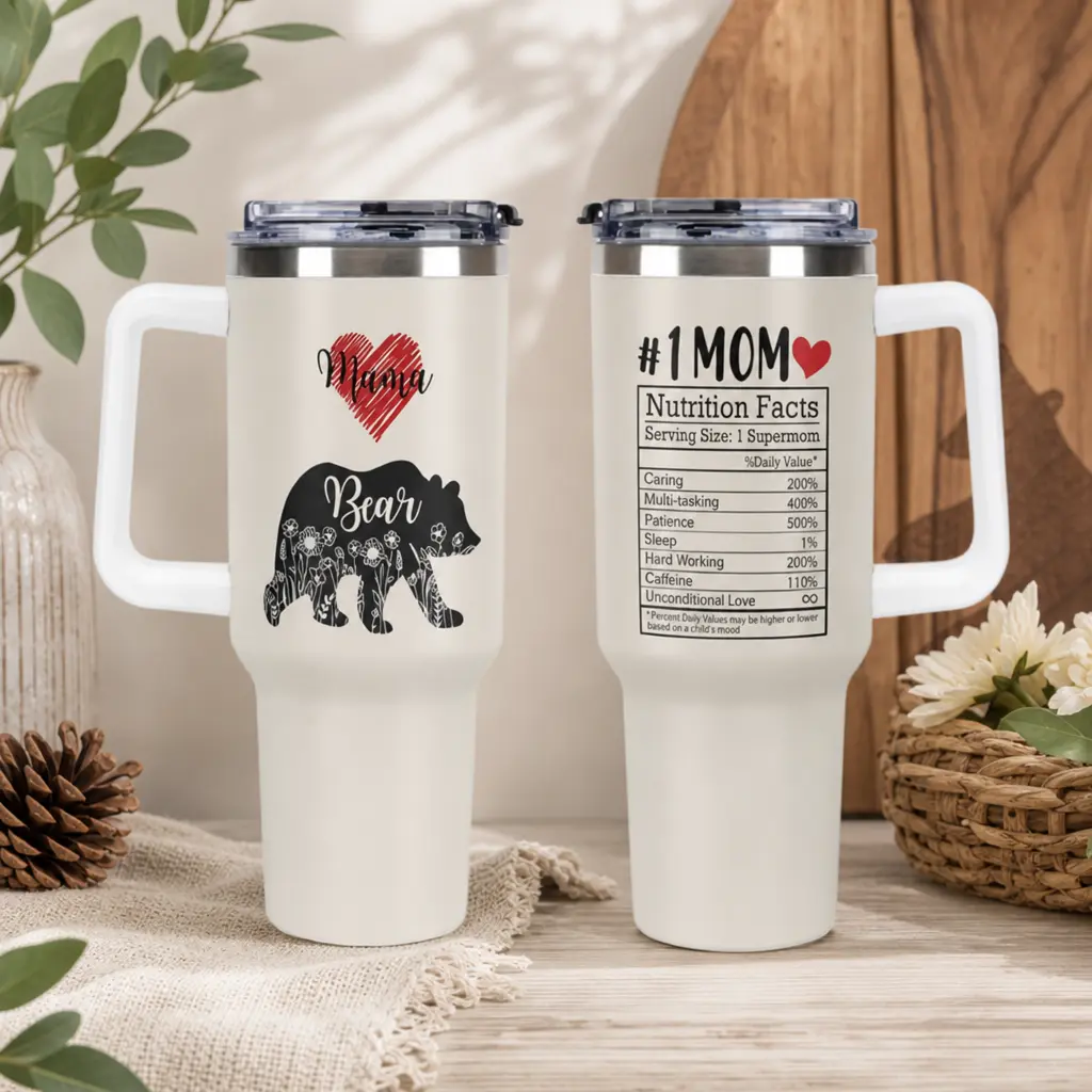 Mama Bear Tumbler 40Oz With Handle - Gifts For Mom From Daughter Son - Unique Birthday Gifts For Mom,