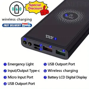 30000mAh Wireless Power Bank, 15W/PD22.5W Fast Charging, Portable Charger Suitable for iPhone 17/16/15/14/Android Mobile Phone, LED Digital Display, Outdoor Travel Emergency Backup Mobile Power Supply