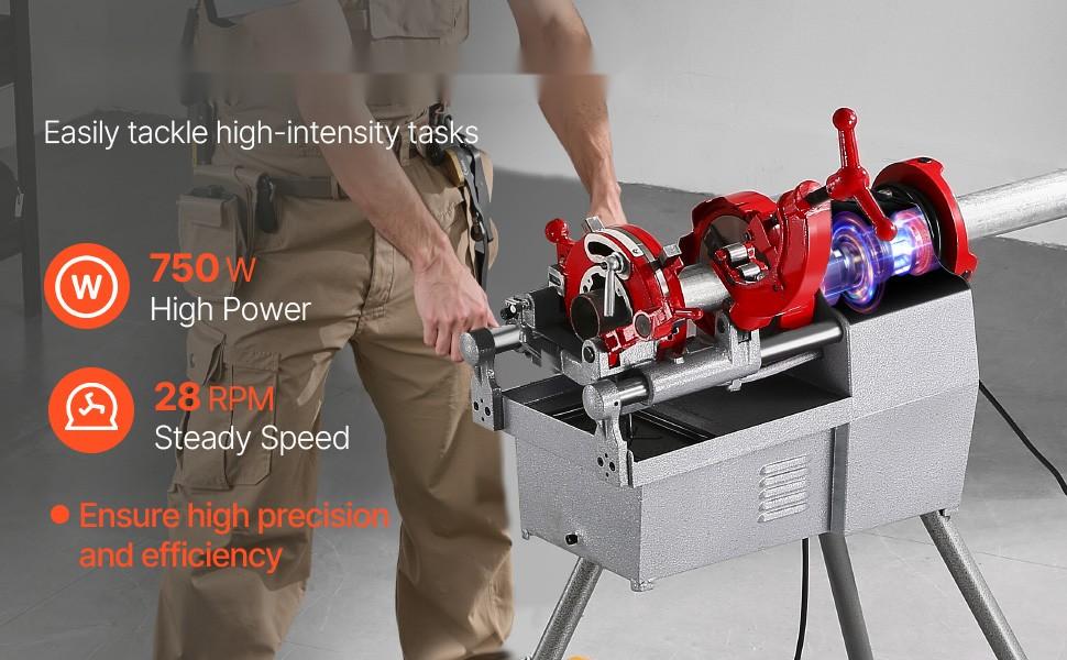 Electric Pipe Threading Machine 750W 28RPM High-Torque Cutter for 1/2-Inch To 2-Inch Pipes, Heavy-Duty Portable Plumbing Tool With Quick-Change Die Heads, NPT Threading Compatibility, Durable Construction for Contractors