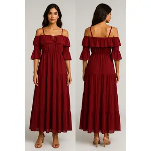 Maroon Red Breezy Georgette Gown