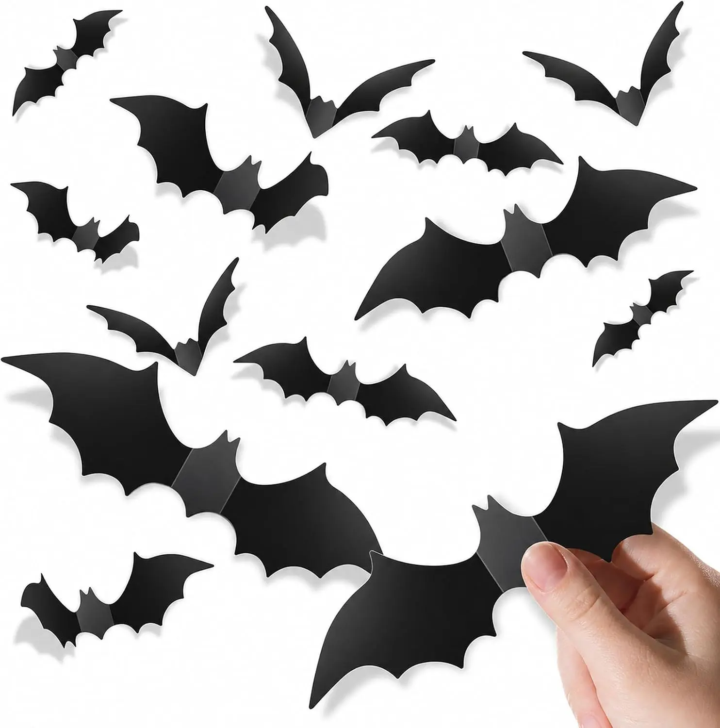 ZHOUYIN Large 96Pcs Realistic PVC 3D Black Scary Bat Stickers, Halloween Decorative Wall Window Decal for Creepy Home Bathroom DIY Party Supplies