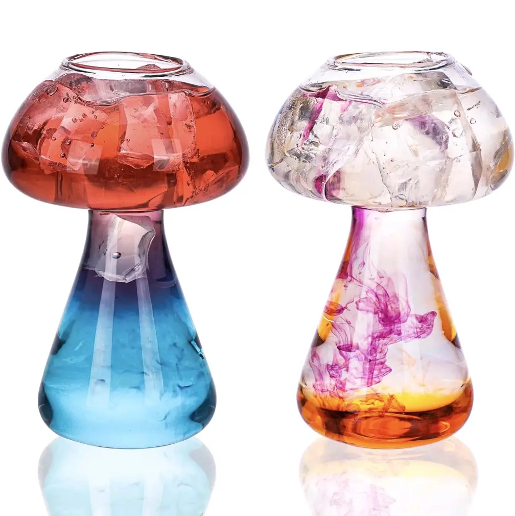 Mushroom-Shaped Clear Glass Cups 8.5oz, Set of 2 - Creative Cocktail and Martini Glasses for Juices, Wine, and Champagne, 250ml Capacity Stylish Drinkware Drink