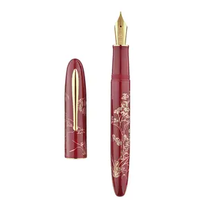 Hongdian N23 Rabbit Year Fountain Pen Medium Long Blade Tip Auspicious Rabbit Carving Design for New Year Smooth Writing with Ink Suction Device & Metal Pen Case Set