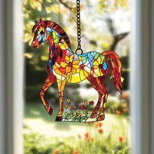 Equestrian Floral Horse Acrylic Suncatcher, Window Hanging Light Catcher, Home Decoration Gift for Horse Lovers and Trainers