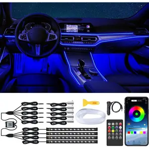 Interior  Lights with  APP & Remote Control, 9 in 1 RGB  Ambient Lighting Kit with 4 Under Dash Lights & 5 Fiber Optic LED Strips, Sync to  Inside  Accessories