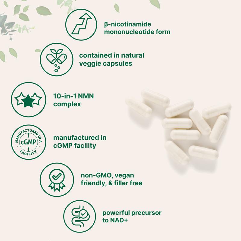 Micro Ingredients NMN Complex 1,000mg Per Serving, 10-1 Complex, Zero Filler, Pure NMN 500mg with Vitamin C, Resveratrol, CoQ10, TMG, Quercetin, & Glutathione | NAD+ Supplement Precursor