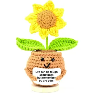 Emotional Support Crochet Sunflower  Christamas Sunflower Gifts for Women - Get Well Gifts for Women- Funny Positive Crochet Flower  for Office Desk   Decor Sympathy  for Loss of Loved One Stocking Stuffers