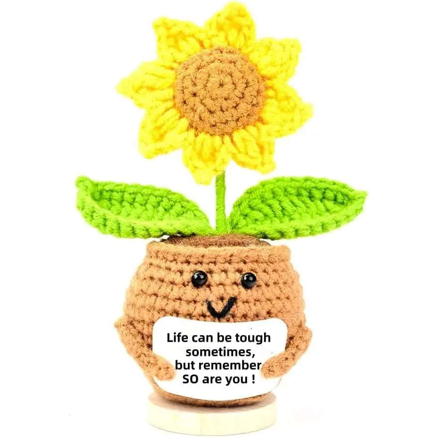 Emotional Support Crochet Sunflower  Christamas Sunflower Gifts for Women - Get Well Gifts for Women- Funny Positive Crochet Flower  for Office Desk   Decor Sympathy  for Loss of Loved One Stocking Stuffers