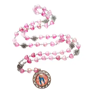 Christian Rose Heart Beads Prayer Rosary Necklace for Daily Wear and Parties