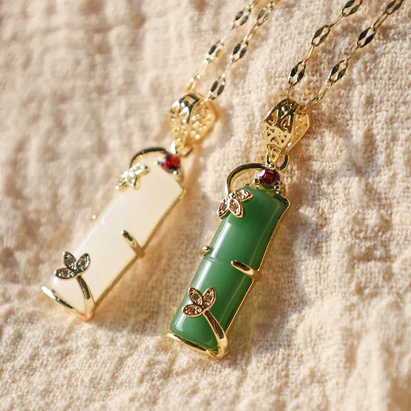Cyan Jade Buddha Stone Pendant with Bamboo Pattern & Pendant Design, Women's Empowering All-Match Costume Jewelry Necklace, Christmas OOTD Gift, Necklaces For Women