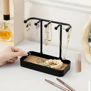 Multi-Purpose Jewelry Organizer Rack, Key and Hairclip Holder with Hooks and Tray, Plastic Necklace Stand, Ring and Watch Storage Tower