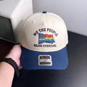 Embroidered USA Rainbow Flag Trucker Hat We The People Means Everyone, LGBTQ+ Pride Month Hat, Custom Name Two Tone Cap