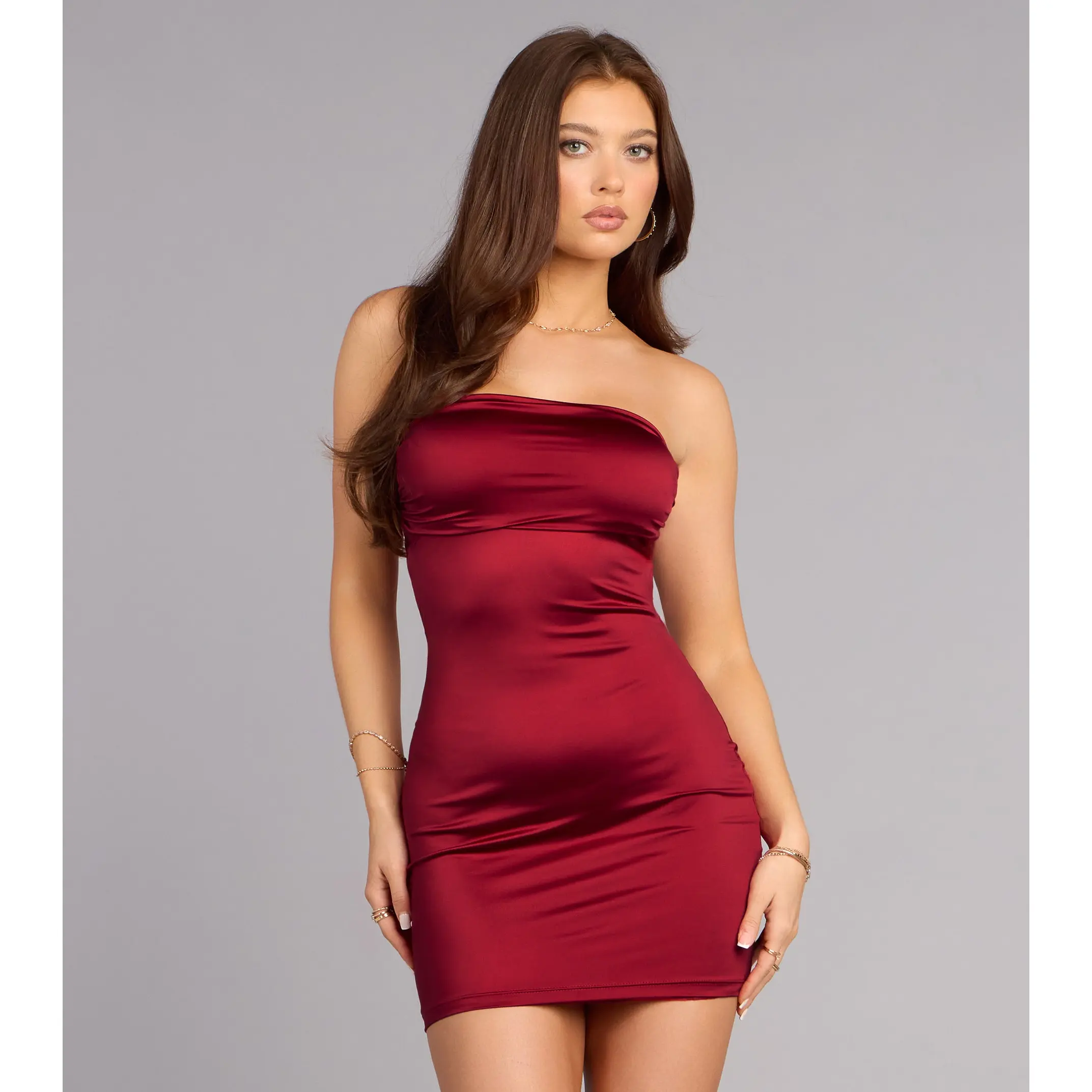 fitted lace wedding dress Barbra Red Cross Straps Bodycon Mini Dress with Bubble Hem (Archive Sa main image 1
