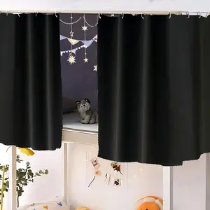 2 Panels Blackout Top Bunk Bed Curtains with Shading Coating for Students Single Sleeper, Black