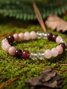 2pc Beaded Bracelet, All-Over Rainbow Crystal Pattern, Natural Stone Material, Casual Style for Daily Wear, Romantic & Protective Design