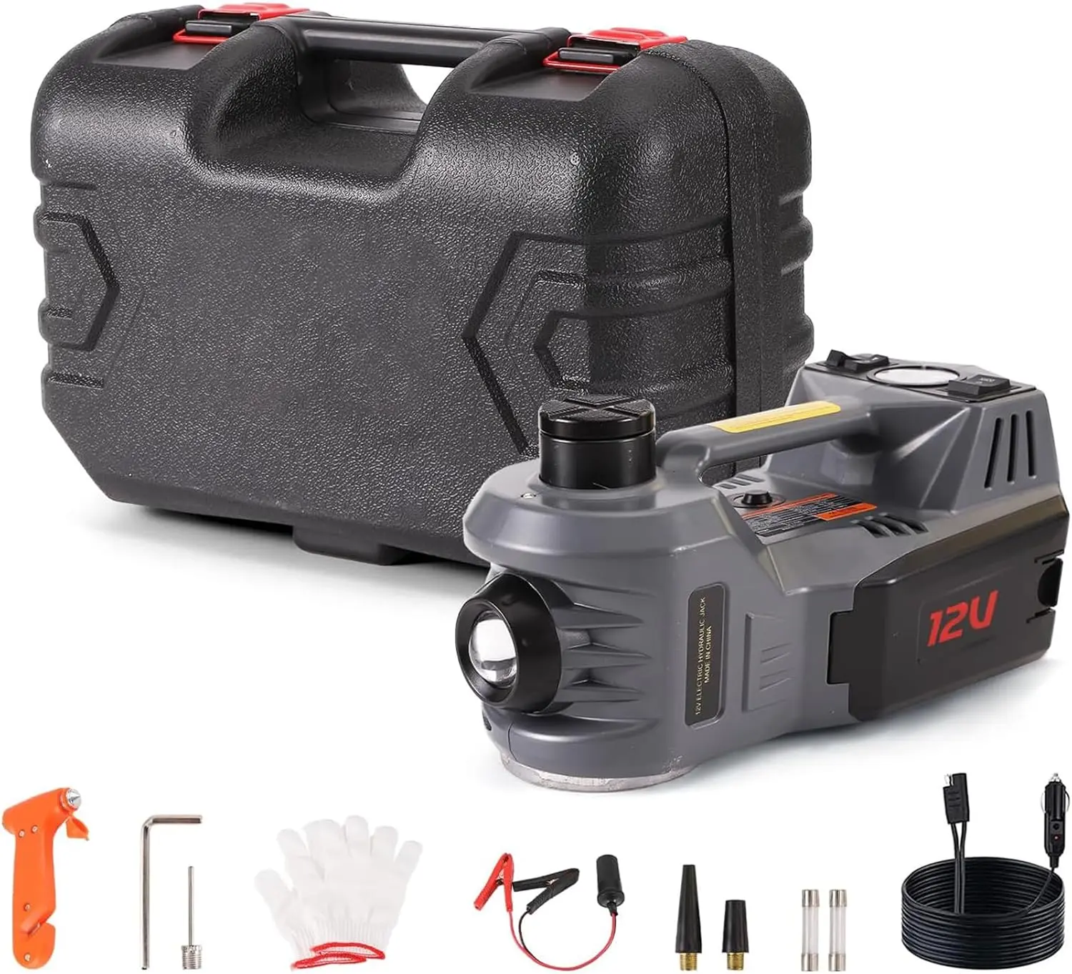 Electric  Jack with Tire Inflator 5 Ton Floor Jack Hydraulic, Electric Hydraulic Jack with LED Light  Lift for  Roadside  Tire Repair Kit (Gray)