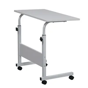 Mobile Side Table  Computer Desk with Wheels Height Adjustable Rolling Potable Laptop Cart, C-Shaped Bed Couch Sofa End Tables with Edge Stopper for Livingroom Bedroom, White