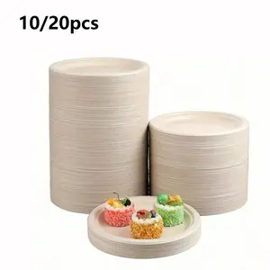 Luxury Bamboo Fiber Paper Plates, Reusable Leak-Proof, Disposable, Ideal for Celebrations, 10/20 Count, 6/9 Inch Thick
