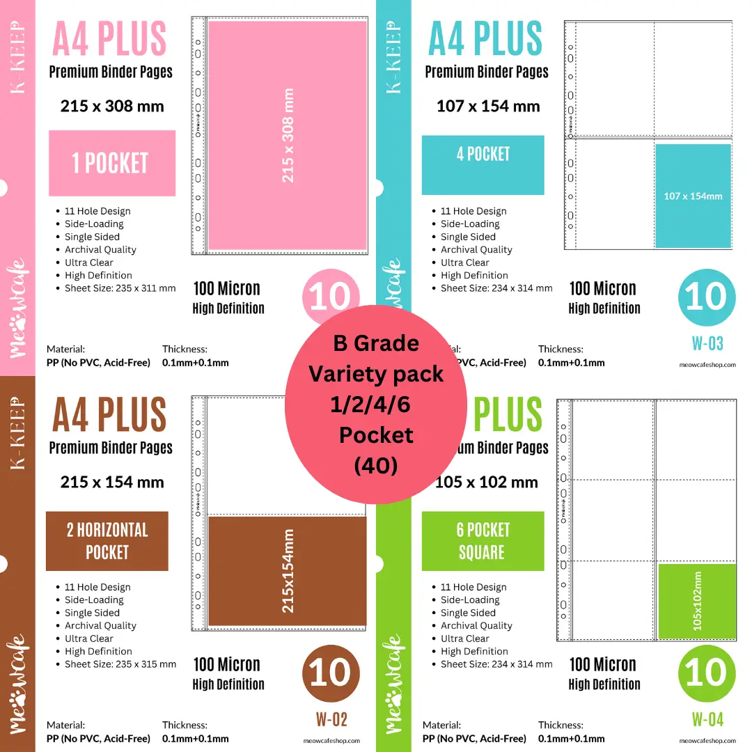[B Grade Final Sale] [A4 PLUS] Binder Pages- 40 Pages B Grade Bundle - Only Work in A4 Plus Binder