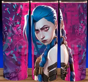 Arcane League of Legends Jinx Anime Pose Cup Mug Tumbler 20oz with Lid & Straw, Stainless Steel, Lightweight Design for Hydration - Reusable, Stylish