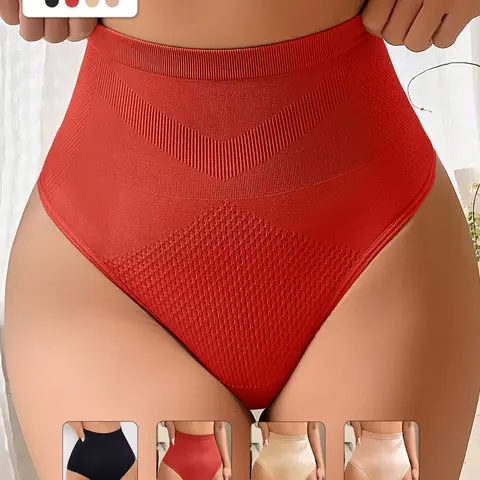 Women's Seamless High-Waisted Shapewear Thongs, 4-Pack Slimming Belly Control Panties, Casual All-Season Underwear, Plain Design, Seamless Spandex Panty, Minimalist Soft Panties, Seamless Knickers, Tummy Control Seamless, Seamless Smooth Panty