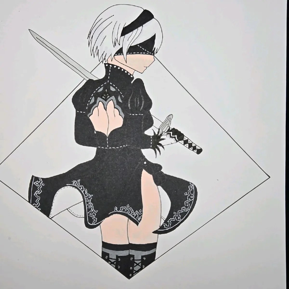 Free hand Nier Automata 2b drawing