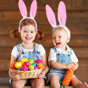 Max Fun 2pcs Easter Bunny Ears Headbands Plush Easter Rabbit Ear Hairband Holiday Party Costume Accessory for Holiday Kid's Easter Birthday Halloween Party Favors
