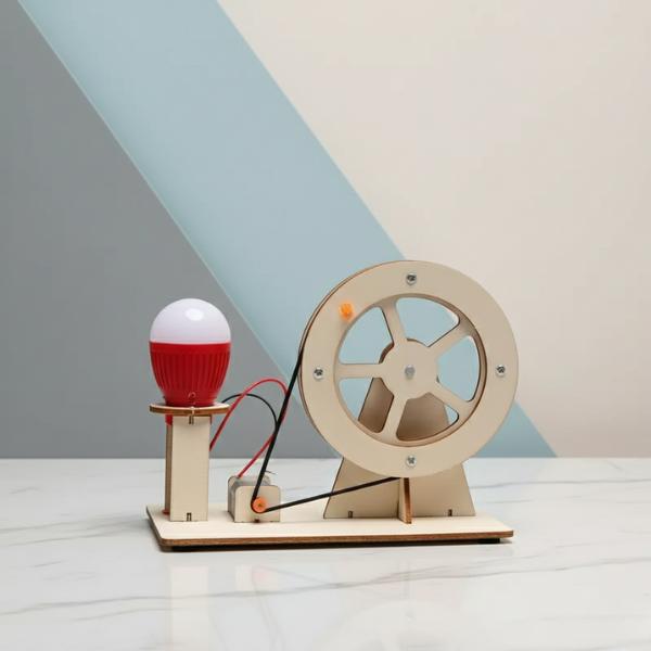 Wooden Hand Crank Generator – Educational Science Toy for Kids, DIY Mechanical Learning Kit