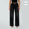 Magic ONESO Black Tummy Control BBL Jeans for Women Mid-Low Rise Stretch Baggy Fit Comfortable Wide Leg Distressed Denim Minimalist Basic Trouser