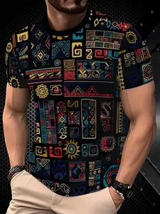 Men's Casual Sports 3D Print T-Shirt, Athletic Fashion Activewear, Vibrant Street Style, Breathable Round Neck, Summer Top, Cool Gift, Artistic Fashion